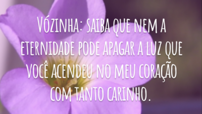 Vózinha: saiba que nem a eternidade pode apagar a luz que você acendeu no meu coração com tanto carinho.
