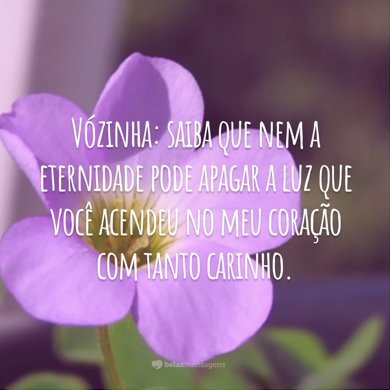 Vózinha: saiba que nem a eternidade pode apagar a luz que você acendeu no meu coração com tanto carinho.