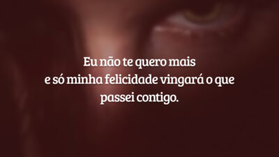 Eu não te quero mais e só minha felicidade vingará o que passei contigo.