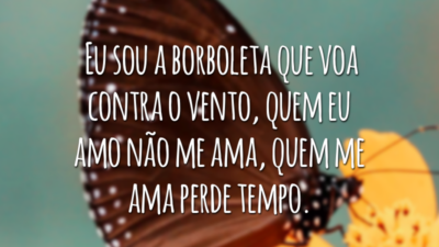 Eu sou a borboleta que voa contra o vento, quem eu amo não me ama, quem me ama perde tempo.