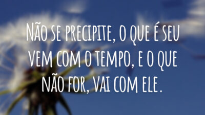 Não se precipite, o que é seu vem com o tempo, e o que não for, vai com ele.