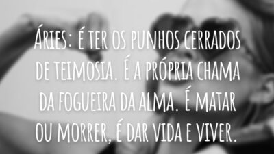 Áries: é ter os punhos cerrados de teimosia. É a própria chama da fogueira da alma. É matar ou morrer, é dar vida e viver.