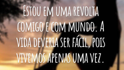 Estou em uma revolta comigo e com mundo. A vida deveria ser fácil, pois vivemos apenas uma vez.