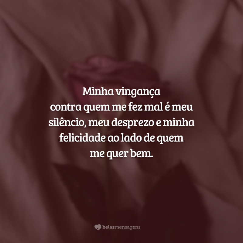 Minha vingança contra quem me fez mal é meu silêncio, meu desprezo e minha felicidade ao lado de quem me quer bem.