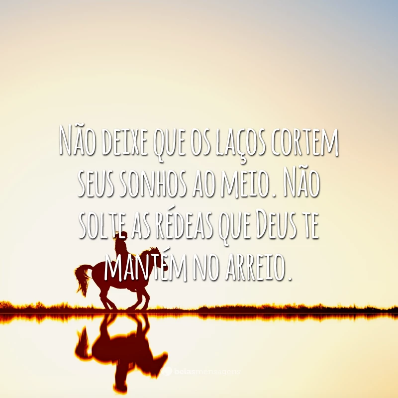 Não deixe que os laços cortem seus sonhos ao meio. Não solte as rédeas que Deus te mantém no arreio.