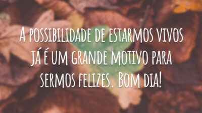 A possibilidade de estarmos vivos já é um grande motivo para sermos felizes. Bom dia!