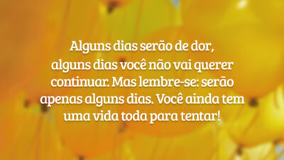 Alguns dias serão de dor, alguns dias você não vai querer continuar. Mas lembre-se: serão apenas alguns dias. Você ainda tem uma vida toda para tentar!