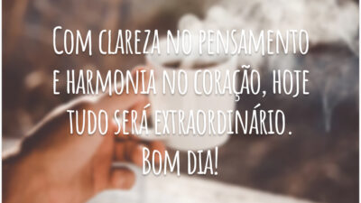 Com clareza no pensamento e harmonia no coração, hoje tudo será extraordinário. Bom dia!