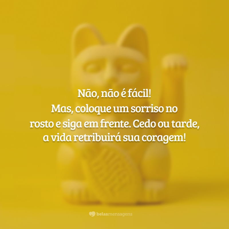 Não, não é fácil! Mas, coloque um sorriso no rosto e siga em frente. Cedo ou tarde, a vida retribuirá sua coragem!