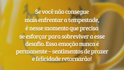 Se você não consegue mais enfrentar a tempestade, é nesse momento que precisa se esforçar para sobreviver a esse desafio. Essa emoção nunca é permanente – sentimentos de prazer e felicidade retornarão!