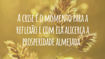 A crise é o momento para a reflexão e com ela alicerça a prosperidade almejada.