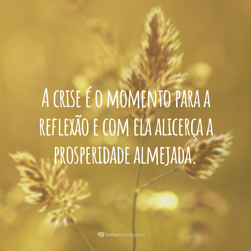 A crise é o momento para a reflexão e com ela alicerça a prosperidade almejada.