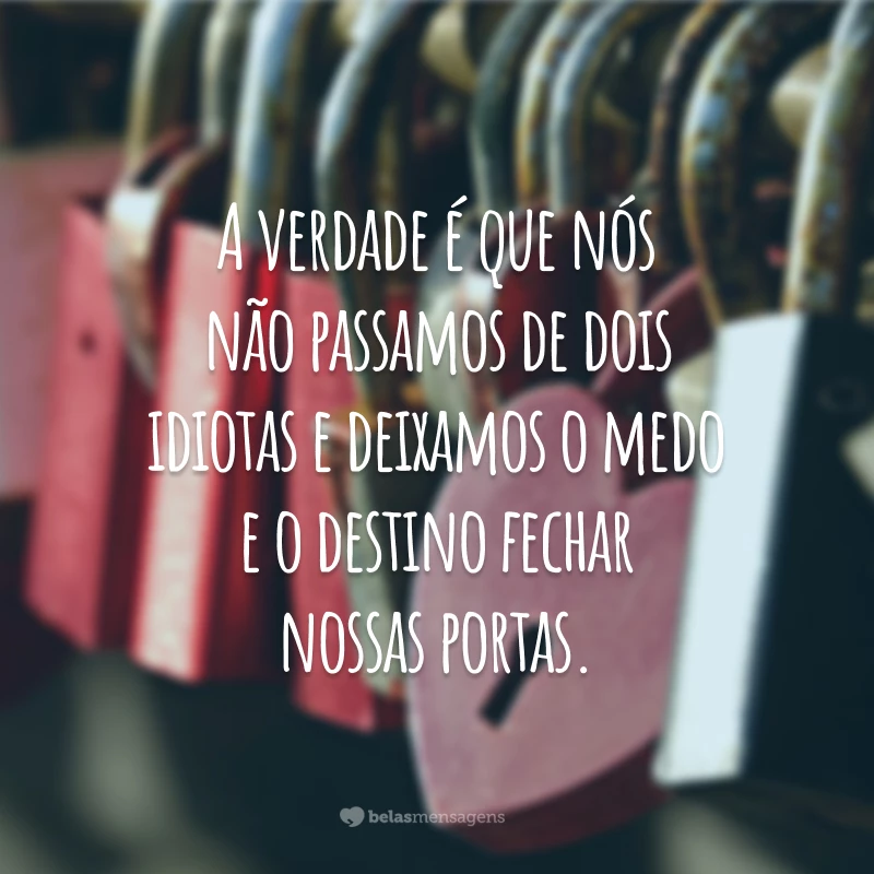 A verdade é que nós não passamos de dois idiotas e deixamos o medo e o destino fechar nossas portas.