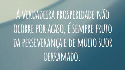 A verdadeira prosperidade não ocorre por acaso, é sempre fruto da perseverança e de muito suor derramado.