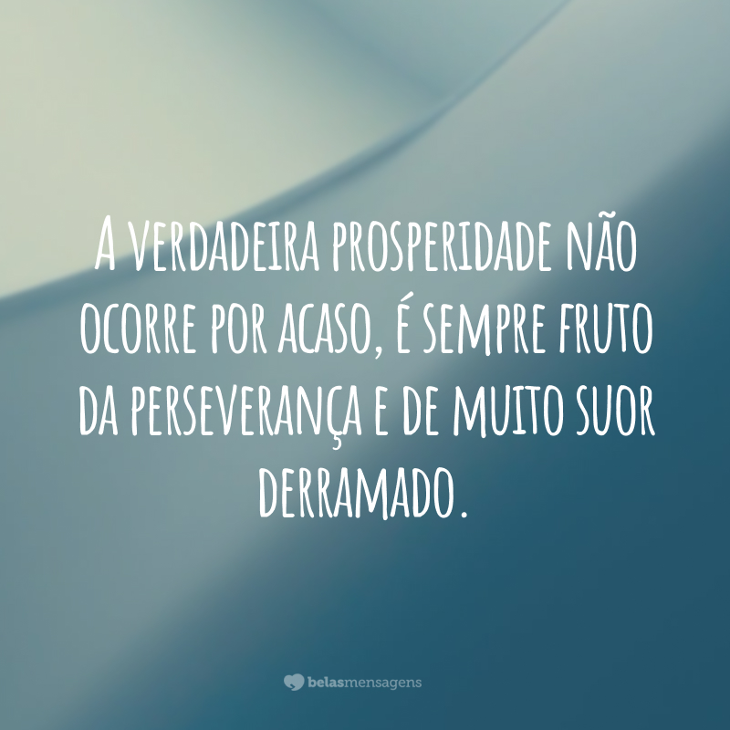 A verdadeira prosperidade não ocorre por acaso, é sempre fruto da perseverança e de muito suor derramado.