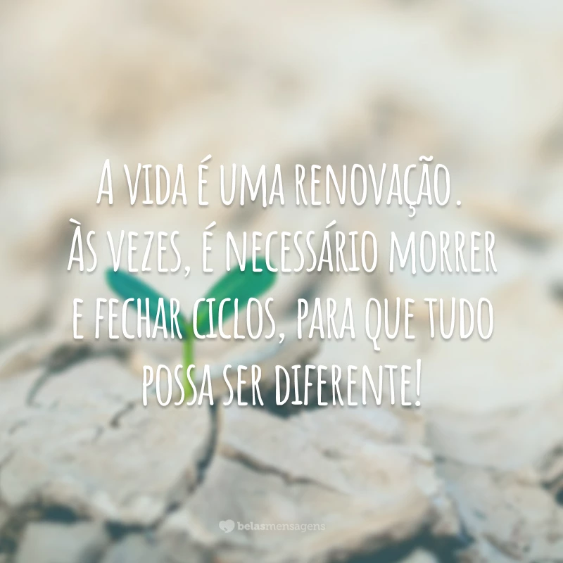 A vida é uma renovação. Às vezes, é necessário morrer e fechar ciclos, para que tudo possa ser diferente!