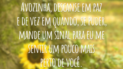 Avozinha, descanse em paz e de vez em quando, se puder, mande um sinal para eu me sentir um pouco mais perto de você.