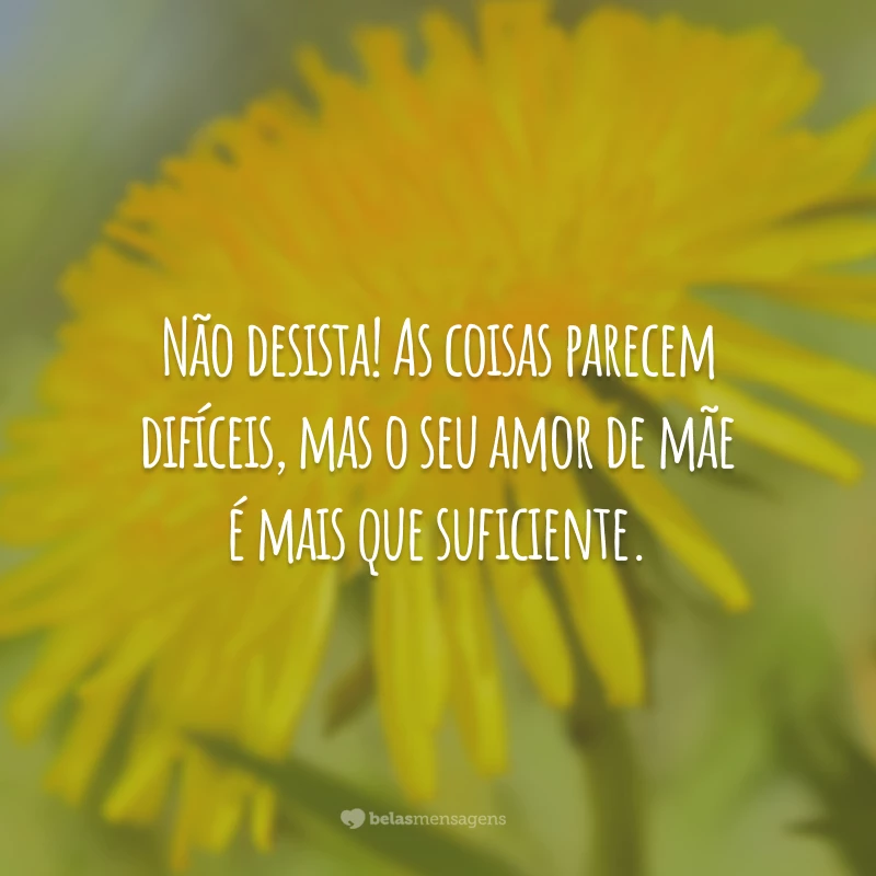 Não desista! As coisas parecem difíceis, mas o seu amor de mãe é mais que suficiente.