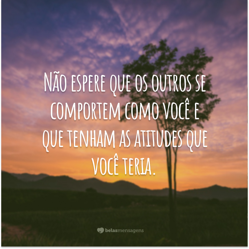 Não espere que os outros se comportem como você e que tenham as atitudes que você teria.