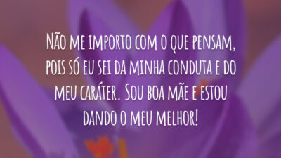 Não me importo com o que pensam, pois só eu sei da minha conduta e do meu caráter. Sou boa mãe e estou dando o meu melhor!
