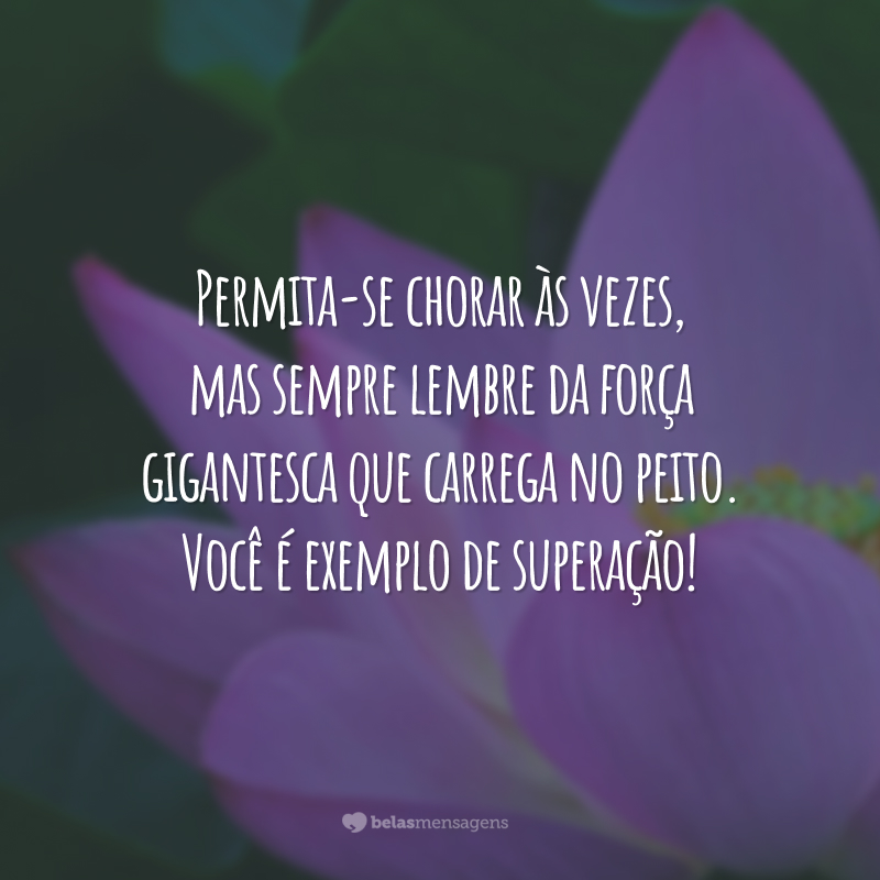 Permita-se chorar às vezes, mas sempre lembre da força gigantesca que carrega no peito. Você é exemplo de superação!