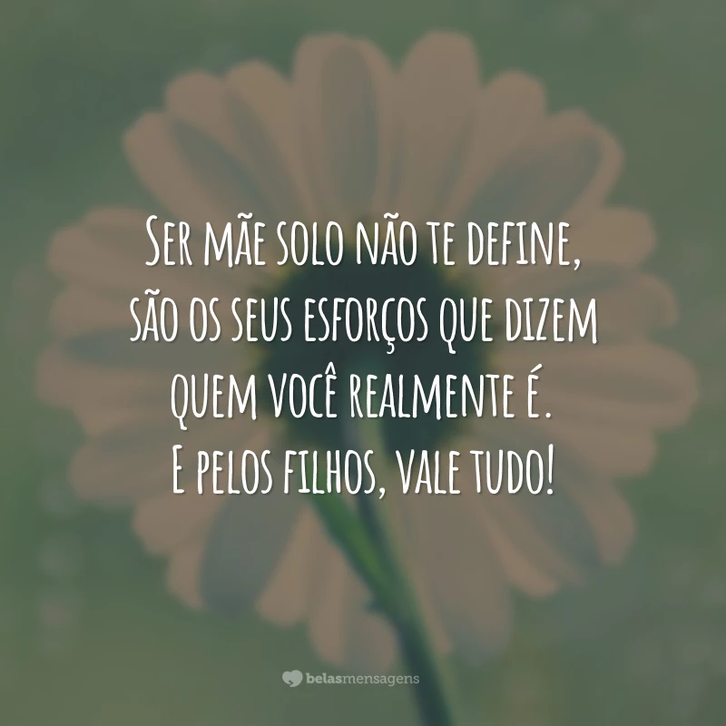 Ser mãe solo não te define, são os seus esforços que dizem quem você realmente é. E pelos filhos, vale tudo!