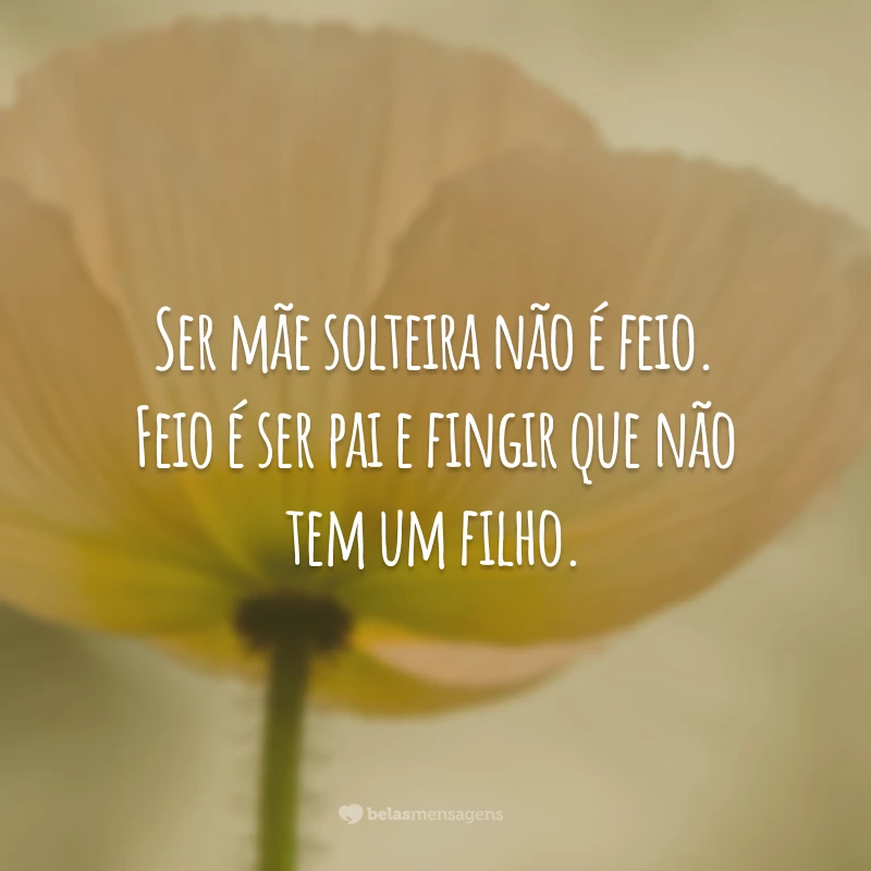 Ser mãe solteira não é feio. Feio é ser pai e fingir que não tem um filho.