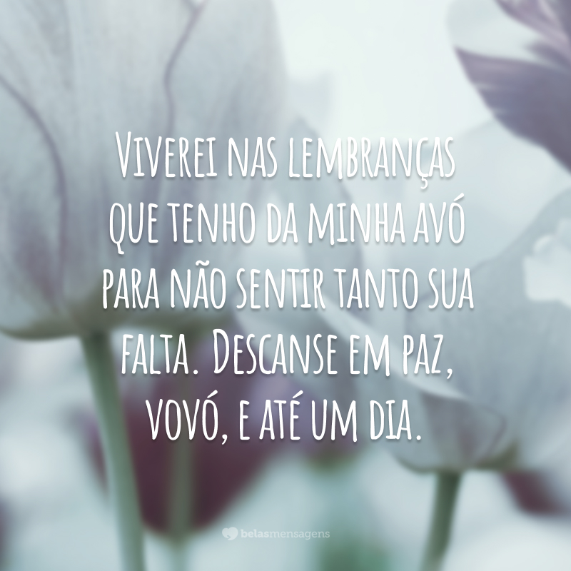 Viverei nas lembranças que tenho da minha avó para não sentir tanto sua falta. Descanse em paz, vovó, e até um dia.