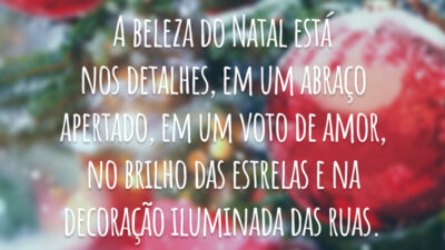 A beleza do Natal está nos detalhes, em um abraço apertado, em um voto de amor, no brilho das estrelas e na decoração iluminada das ruas.