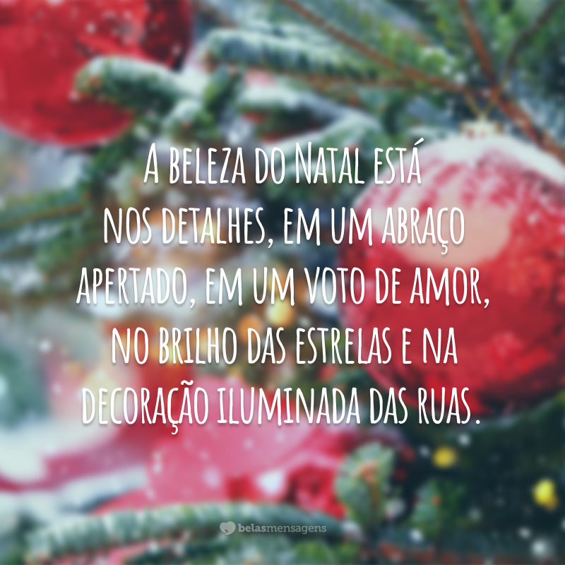 A beleza do Natal está nos detalhes, em um abraço apertado, em um voto de amor, no brilho das estrelas e na decoração iluminada das ruas.