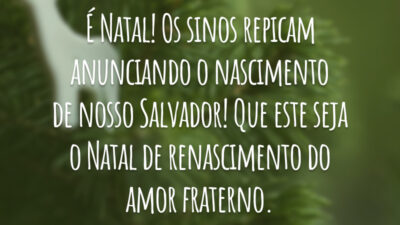É Natal! Os sinos repicam anunciando o nascimento de nosso Salvador! Que este seja o Natal de renascimento do amor fraterno.