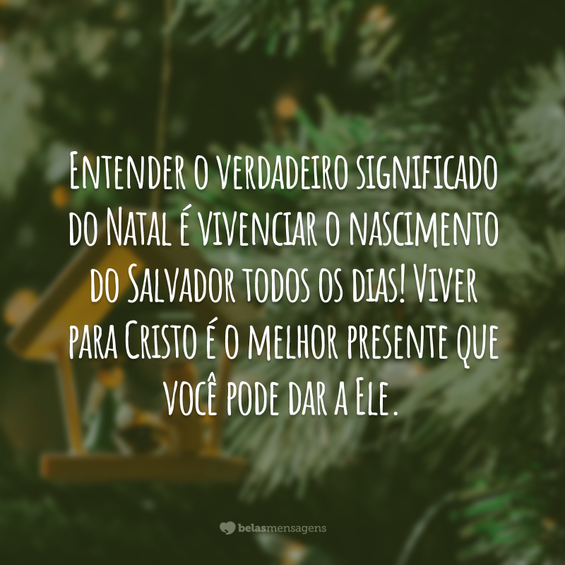 Entender o verdadeiro significado do Natal é vivenciar o nascimento do Salvador todos os dias! Viver para Cristo é o melhor presente que você pode dar a Ele.