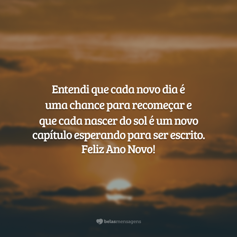 Entendi que cada novo dia é uma chance para recomeçar e que cada nascer do sol é um novo capítulo esperando para ser escrito. Feliz Ano Novo!