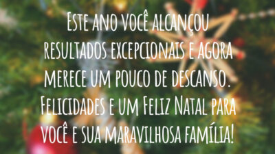 Este ano você alcançou resultados excepcionais e agora merece um pouco de descanso. Felicidades e um Feliz Natal para você e sua maravilhosa família!
