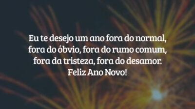 Eu te desejo um ano fora do normal, fora do óbvio, fora do rumo comum, fora da tristeza, fora do desamor. Feliz Ano Novo!