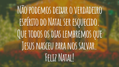 Não podemos deixar o verdadeiro espírito do Natal ser esquecido. Que todos os dias lembremos que Jesus nasceu para nos salvar. Feliz Natal!