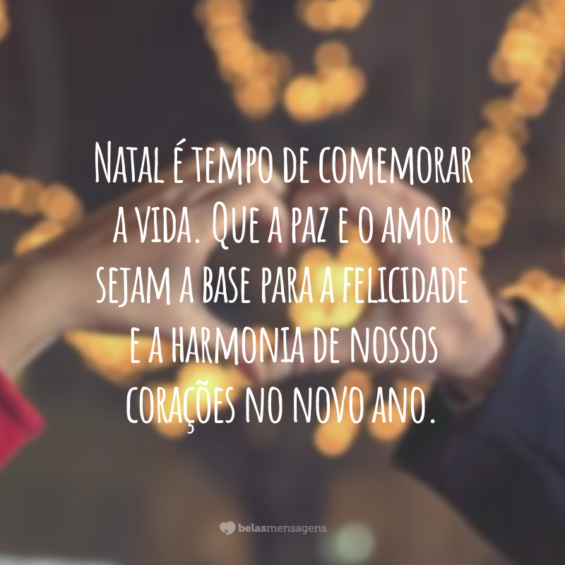 Natal é tempo de comemorar a vida. Que a paz e o amor sejam a base para a felicidade e a harmonia de nossos corações no novo ano.