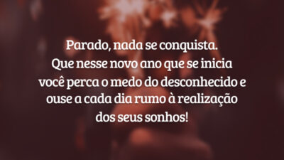 Parado, nada se conquista. Que nesse novo ano que se inicia você perca o medo do desconhecido e ouse a cada dia rumo à realização dos seus sonhos!