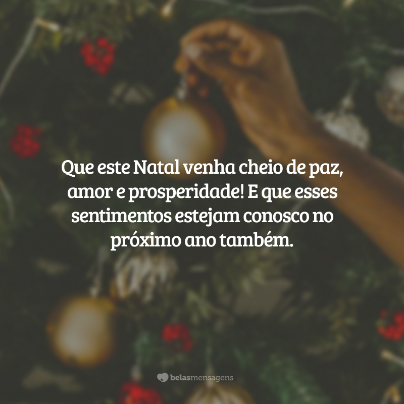 Que este Natal venha cheio de paz, amor e prosperidade! E que esses sentimentos estejam conosco no próximo ano também.