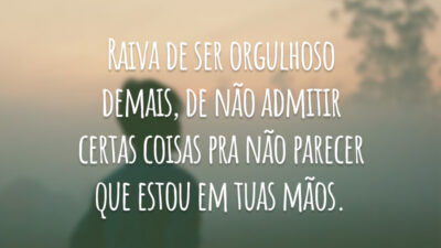 Raiva de ser orgulhoso demais, de não admitir certas coisas pra não parecer que estou em tuas mãos.