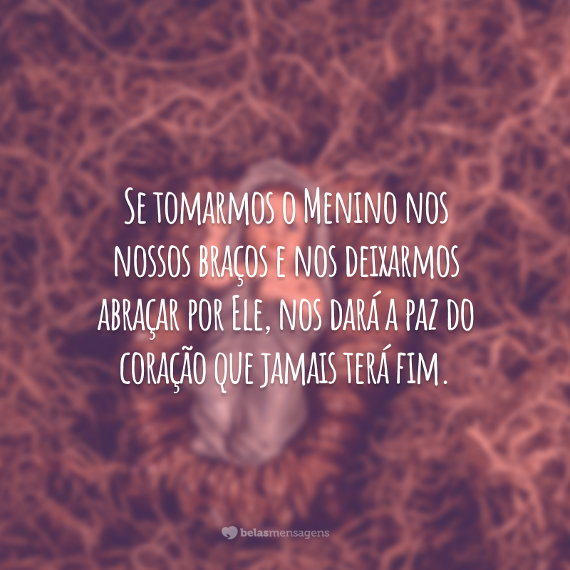 Se tomarmos o Menino nos nossos braços e nos deixarmos abraçar por Ele, nos dará a paz do coração que jamais terá fim.