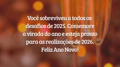 Você sobreviveu a todos os desafios de 2025. Comemore a virada do ano e esteja pronto para as realizações de 2026. Feliz Ano Novo!