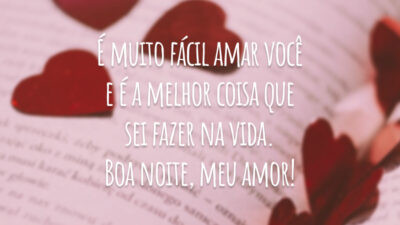 É muito fácil amar você e é a melhor coisa que sei fazer na vida. Boa noite, meu amor!