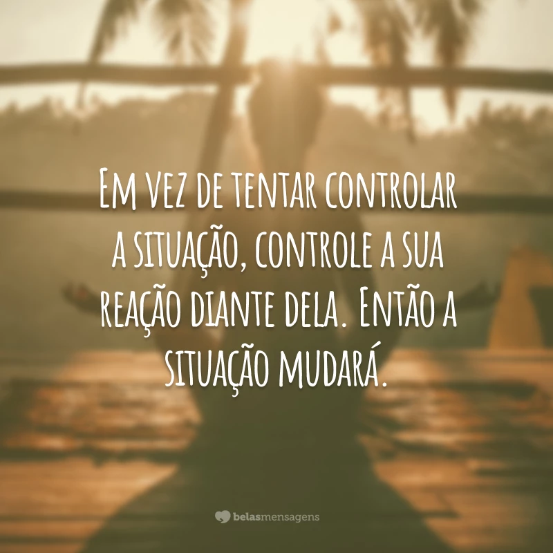 Em vez de tentar controlar a situação, controle a sua reação diante dela. Então a situação mudará.