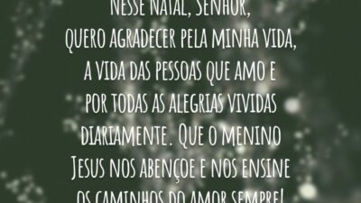 Nesse Natal, Senhor, quero agradecer pela minha vida, a vida das pessoas que amo e por todas as alegrias vividas diariamente. Que o menino Jesus nos abençoe e nos ensine os caminhos do amor sempre!