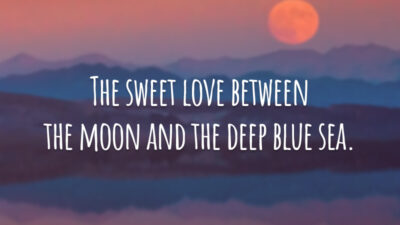 The sweet love between the moon and the deep blue sea.
(O doce amor entre a lua e o profundo mar azul.)