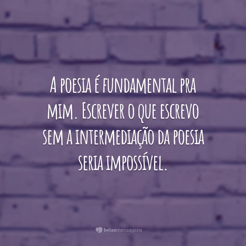 A poesia é fundamental pra mim. Escrever o que escrevo sem a intermediação da poesia seria impossível.