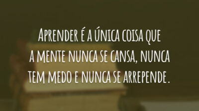 Aprender é a única coisa que a mente nunca se cansa, nunca tem medo e nunca se arrepende.