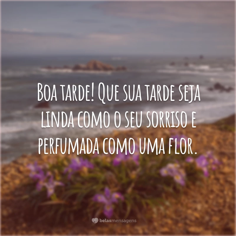 Boa tarde! Que sua tarde seja linda como o seu sorriso e perfumada como uma flor.