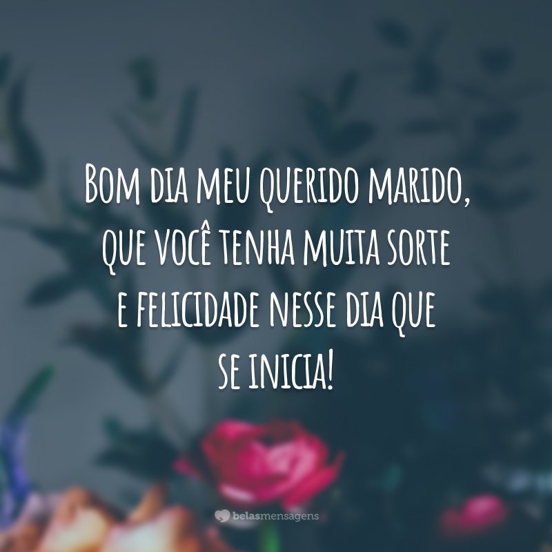 Bom dia meu querido marido, que você tenha muita sorte e felicidade nesse dia que se inicia!